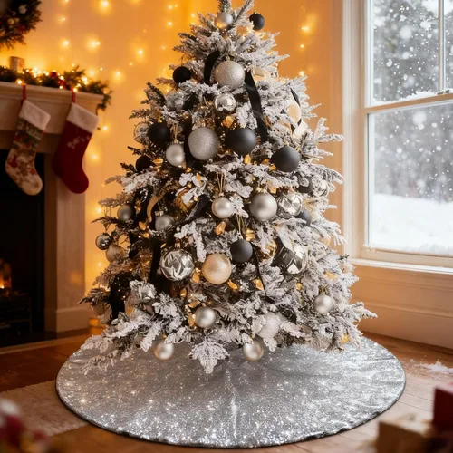 Vista 11 de Falda de lentejuelas para árbol de Navidad, 48 pulgadas, doble capa, para bodas y fiestas