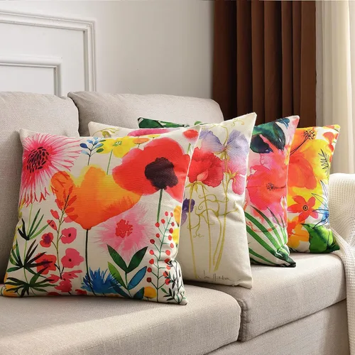 Vista 6 de Funda de almohada decorativa para exteriores de 18 x 18 pulgadas, fundas de cojín de flores de patio para sofá, cama (relleno no incluido), 4