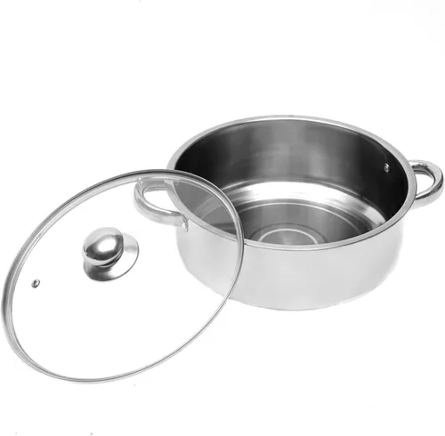 Vista 6 de Olla de vapor, olla de acero inoxidable de 5 niveles con tapa de vidrio y asas, olla de cocina para estufas de gas, cocinas de inducción, hornos