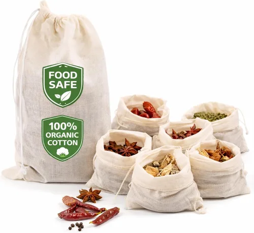 Bolsas de especias de algodón orgánico con cordón – 30 bolsas de té de muselina reutilizables para cocinar, sopa, hierbas y té de hojas sueltas –