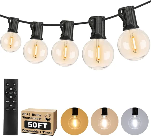 Vista 14 de Luces de cadena LED globo G40 para exteriores de 200 pies (100*2), regulables, impermeables, irrompibles, cadenas de luces con 103 bombillas