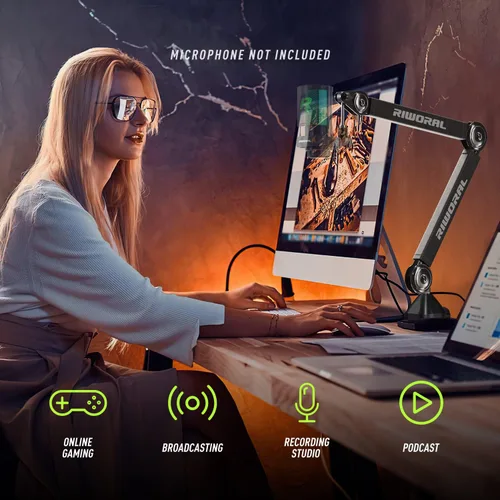 Vista 8 de Micrófono brazo brazo micrófono soporte abrazadera soporte micrófono con adaptador de tornillo de 38 "a 58" y canales de gestión de cables Brazo