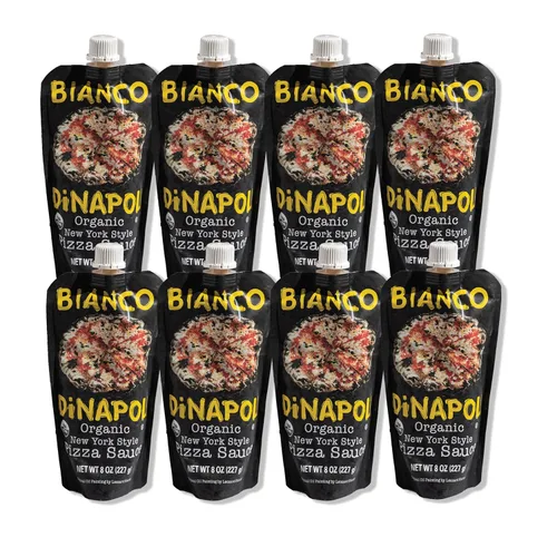 Bianco DiNapoli Organic NY Style - Salsa de pizza de 8 onzas (paquete de 8), tomates cultivados en California madurados con vid, con ajo, especias y