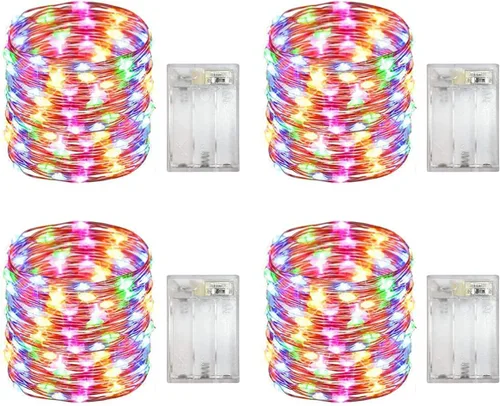 Vista 8 de Paquete de 4 luces LED de gota de rocío a pilas, mini luces de hadas para interiores con función de temporizador, para bodas, hogar, fiestas