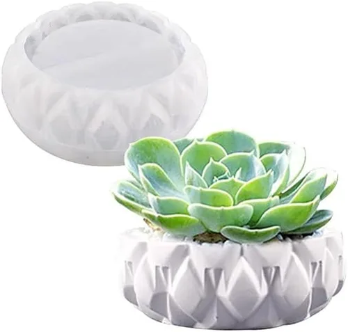 Vista 14 de Molde de silicona para macetas de bricolaje, plantas suculentas de concreto, jarrón de yeso, moldes de cemento, molde de arcilla, soporte