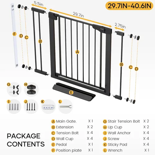 Vista 9 de Cumbor Puerta de bebé extra alta de 36 pulgadas para escaleras, puerta para perros de 29.7-40.6 pulgadas de ancho para puertas, puertas de mascotas