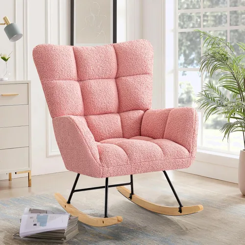 Vista 22 de Furniliving Mecedora tapizada para cuarto de bebé, mecedora tapizada, moderna, con asiento acolchado, silla de lectura con respaldo alto, cómoda