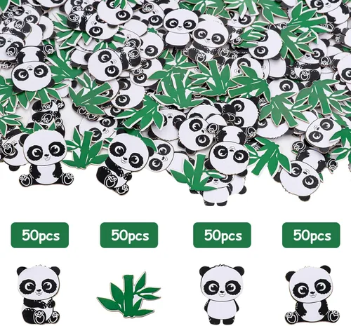 Vista 7 de Kreatwow Suministros de fiesta de panda, 200 piezas de panda de bambú con confeti de dispersión para decoración de mesa de temática de panda
