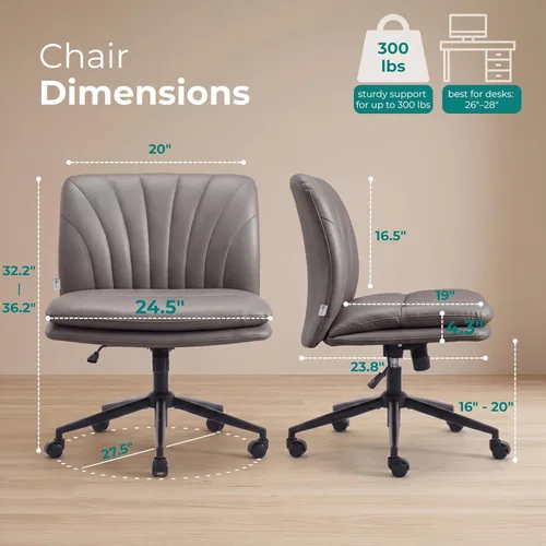 Vista 2 de NYPOT Silla de escritorio sin brazos con ruedas para sentarse entrecruzada, silla sin brazos anchos con patas cruzadas, taburete giratorio ajustable