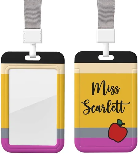 Vista 10 de Portatarjetas de identificación de profesor personalizado con cordón, bonito portatarjetas de identificación con tema de crayón para insignias