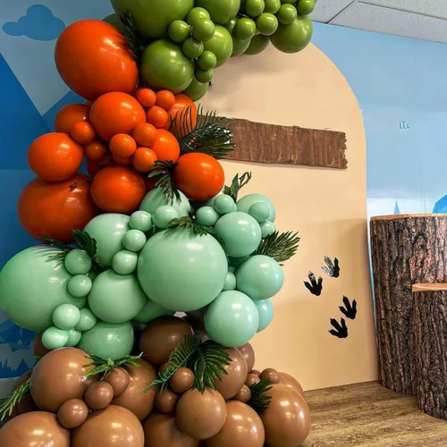 Vista 4 de 164 PCS Guirnalda de Globos de Dinosaurio Verde Naranja Marrón Kit de Arco de Globos para Niños Decoraciones de Fiesta Temática de Dinosaurios