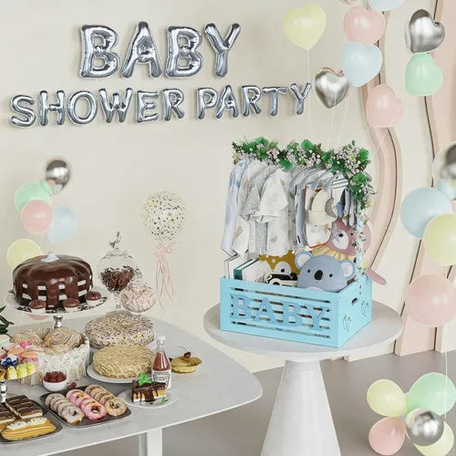 Vista 6 de BAMBOOHOMIE Cesta de Baby Shower, Canastas de Bebé con Asas y Percheros, Caja de Bebé para Baby Shower, Canasta de Regalo de Bienvenida para Bebé