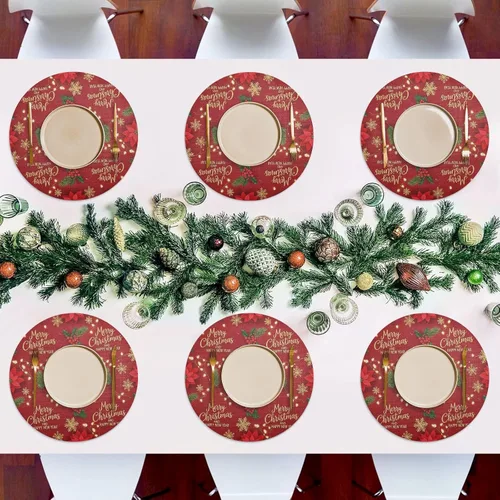 Vista 7 de Gold Red Snowflakes Placemats, Non Slip Place Mat Washable for Kitchen Table one sizex1
