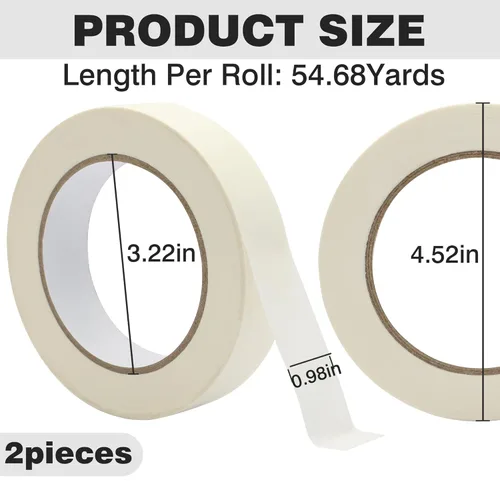 Vista 2 de Cinta adhesiva de 1 pulgada x 55 yardas x 2 rollos, 328 pies en total, cinta de pintor beige y blanca de uso general para manualidades, bricolaje