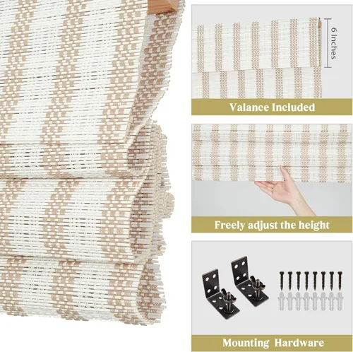 Vista 6 de LETAU Persianas romanas de madera sin cordón para ventana, persianas de bambú con filtro de luz para interiores, hogar, oficina, cocina, patrón 1