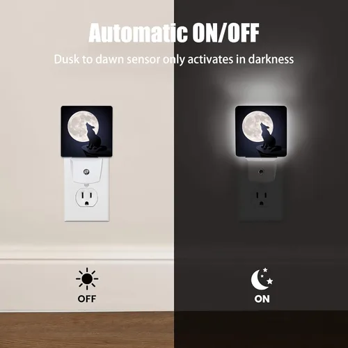 Vista 3 de Lámpara de Noche Lobo Luna Negra, Luz Nocturna Inteligente con Sensor de Atardecer a Amanecer para Dormitorio, Baño, Cocina, Pasillo, Escaleras