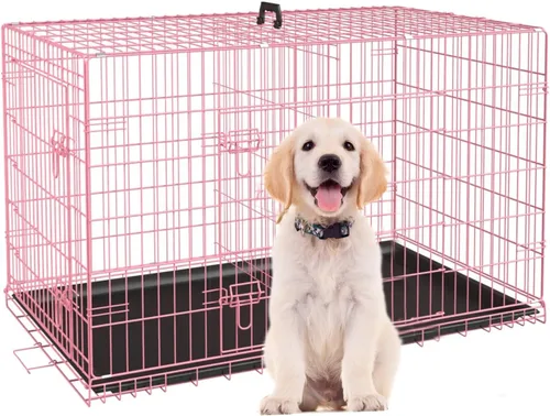 Vista 10 de Jaula para perros pequeños de 24 pulgadas, jaulas resistentes para perros pequeños, jaula plegable de alambre de metal con bandejas extraíbles