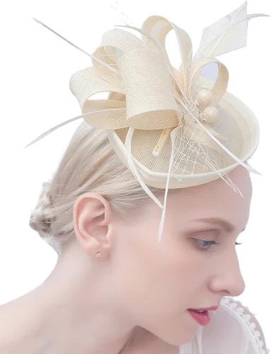 Vista 4 de FELIZHOUSE Tocado para mujer, para fiesta de té, diadema, Derby, boda, iglesia, cóctel, plumas, clip para el cabello