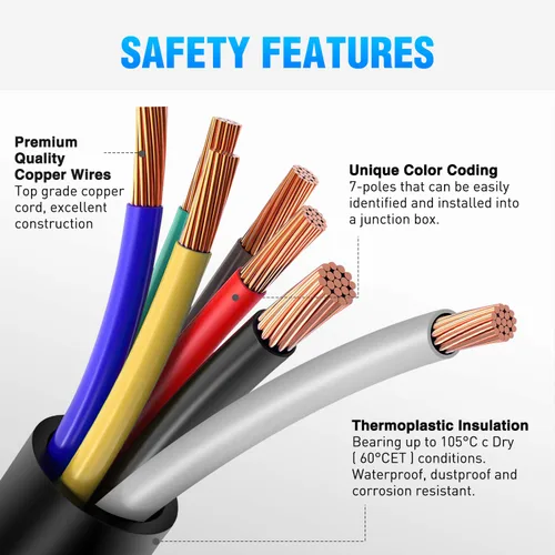 Vista 4 de Nilight 50049R - Cable de remolque de 7 vías de 8 pies de alta resistencia con enchufe de 7 entradas alineadas para camión, camper, hoja moldeada