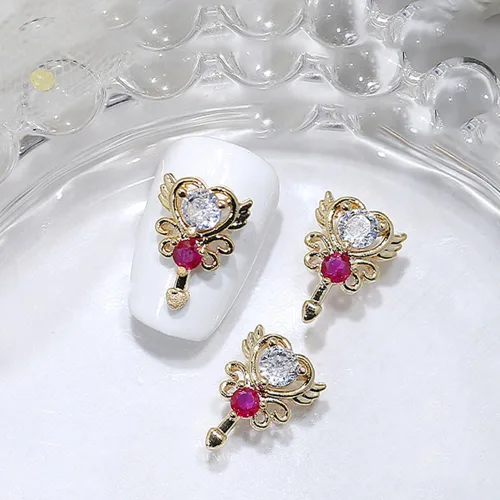 Vista 5 de Dornail 8 dijes de uñas 3D con forma de cetro de corazón y circón, estrella de lujo, diamantes de imitación para uñas, corazones brillantes