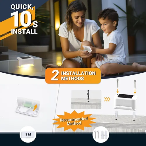 Vista 5 de SOLPEX - Juego de 16 luces solares para cercas al aire libre, luces impermeables LED para escalones solares para escaleras al aire libre, terraza