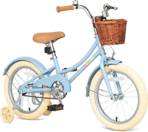 Bixike Retro Design Girls Bike with Basket and Coaster Brake for 3-13 Years Old Kids, 14 16 18 Inch Cruiser Bicycle for Toddlers with Training
