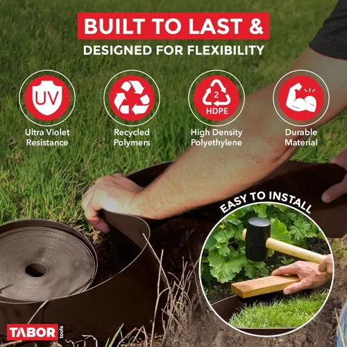 TABOR TOOLS Tabla de terraza de 20 pies, 5 pulgadas de alto, 0.1 pulgadas de grosor, bobina de borde de paisaje, barrera de césped, tabla dobladora,