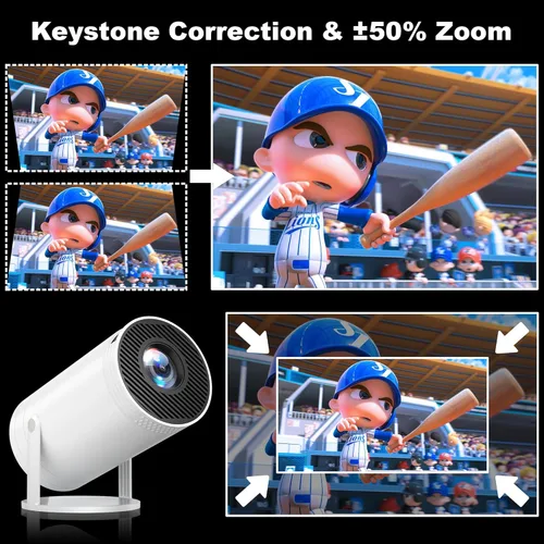 Vista 5 de Mini proyector, proyector portátil nativo 1080P con estuche de transporte, soporte 4K, proyector de películas al aire libre rotatorio de 270°