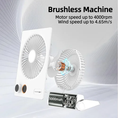 Vista 4 de VEMONT Ventilador personal portátil plegable de 180° con batería recargable de 5000 mAh integrada, control remoto, velocidad variable continua.