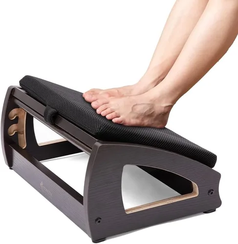 Vista 7 de StrongTek Reposapiés ergonómico de madera - Taburete ajustable de 4 ángulos para escritorio, reposapiés de oficina, soporte antideslizante