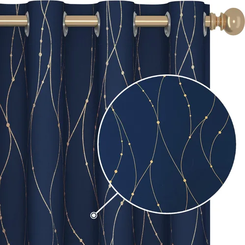 Vista 20 de Deconovo Cortinas opacas, estampado de lámina dorada, aislamiento térmico, cortinas con ojales que reducen el ruido para dormitorio y sala de estar