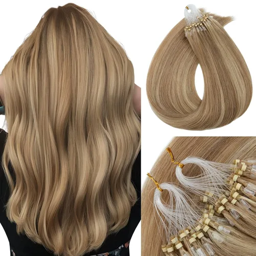 Vista 10 de MY-LADY Extensiones de cabello humano con nano cuentas, extensiones invisibles de cabello con nano anillo, extensiones de cabello natural