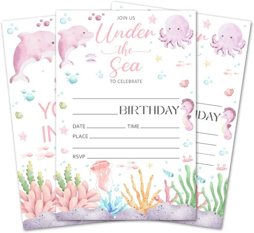 Vista 30 de Tarjetas de invitación de cumpleaños con lazo rosa, invitaciones de fiesta de cumpleaños para niñas, decoraciones y suministros para fiestas