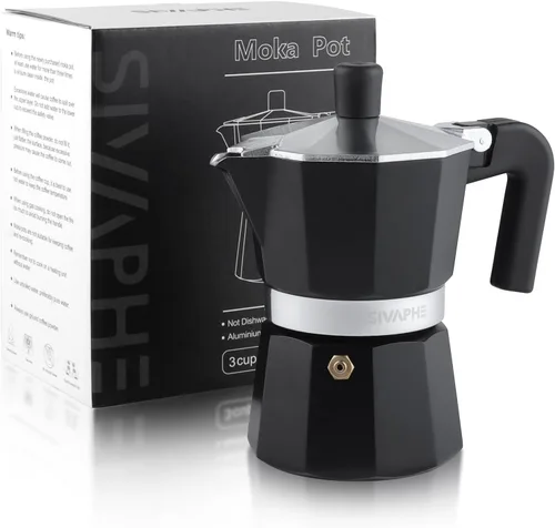 Sivaphe Moka Pot de aluminio 3 tazas de espresso, cafetera y cafetera portátil, estufa italiana y cubana, cafetera para el hogar y campamento, color