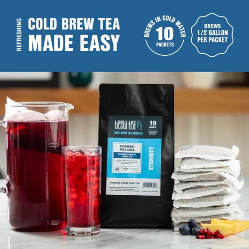Vista 2 de Tiesta Tea - Blueberry Wild Child Cold Brew, Hoja Suelta, Té de Hierbas de Arándano e Hibisco, Mezcla Helada Sin Cafeína, Paquetes de Preparación