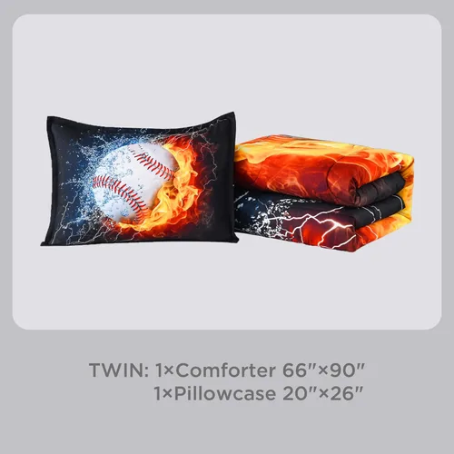 Vista 6 de Andency Edredón de béisbol 3D individual (66 x 90 pulgadas), 2 piezas (1 edredón de béisbol, 1 funda de almohada), juego de ropa de cama deportiva