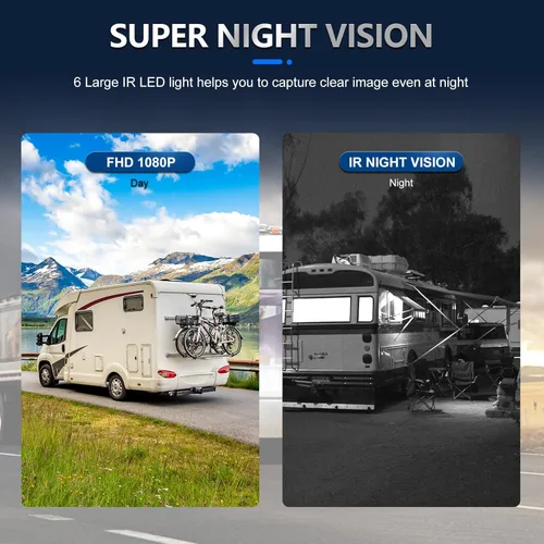Vista 5 de Sistema de cámara de respaldo RV con cable, monitor DVR AHD de 9 pulgadas con 1080P IP69 impermeable/visión nocturna cámara trasera y frontal