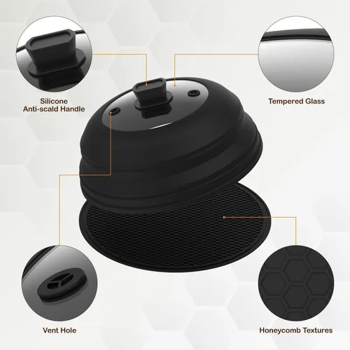 Vista 9 de Lzerking Cubierta contra salpicaduras de microondas y alfombrilla de silicona, tapa protectora de salpicaduras de vidrio de 10.8 pulgadas