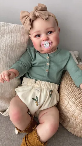 Vista 3 de TERABITHIA Muñeca de bebé real de 20 pulgadas de tamaño real para dibujar a mano, sonriente y realista, hecha a mano en cuerpo completo, muñeca