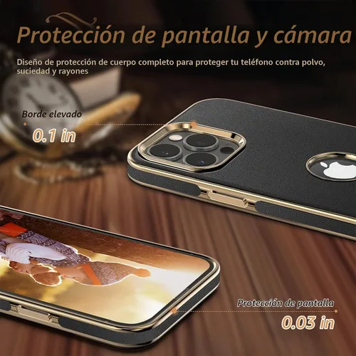 Vista 4 de LOHASIC Compatible con iPhone 14 Pro Max, funda delgada de cuero galvanizado dorado, antiarañazos, suave cubierta trasera protectora para hombre
