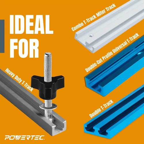 Vista 6 de POWERTEC 71888 Kit de Perillas de Riel en T y Tope Abatible para Valla de 3", con Pernos Hexagonales de 1/4"-20 x 1-1/2" y Arandelas de 1/4", Kit