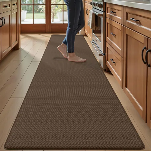 Vista 14 de Tapetes de cocina acolchados antifatiga, impermeable, acolchado de espuma viscoelástica para estar de pie, 17 x 59 pulgadas, color negro