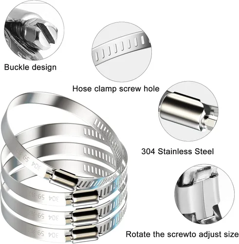 Vista 2 de NEBURORA Abrazadera de manguera de 3 pulgadas ajustable de acero inoxidable 304, paquete de 4 abrazaderas de engranaje helicoidal de 2.4 a 3.2
