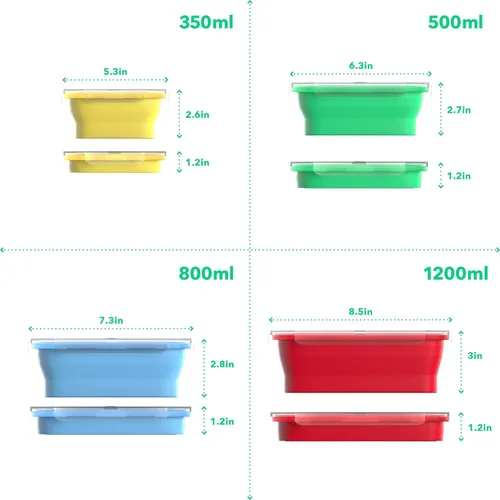 Vista 2 de Vremi Silicone Food Storage Containers with BPA Free Airtight Plastic Lids - Set of 4 Small and Large Collapsible Meal Prep Container for Kitchen