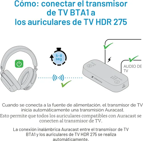 Vista 11 de Sennheiser Auriculares RS 255 para TV - Paquete de auriculares Bluetooth y transmisor - Auriculares inalámbricos de baja latencia con sonido