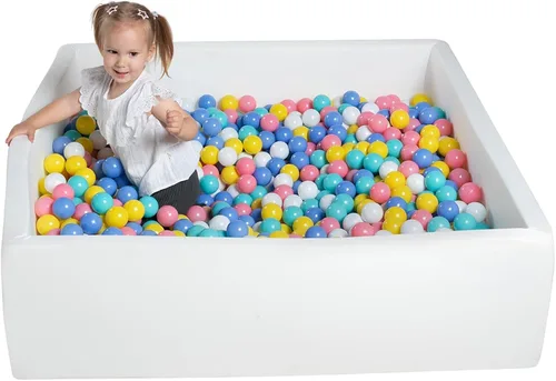 Vista 10 de Piscina cuadrada de espuma para niños pequeños, 35 x 35 x 12 pulgadas, piscina suave con funda extraíble, corralito de bolas de esponja Blanco