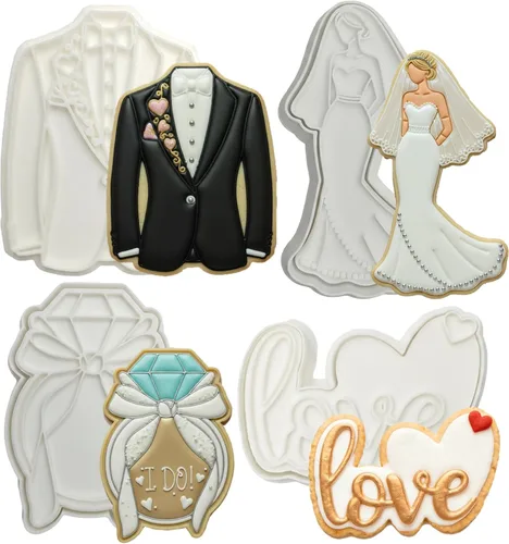 Vista 12 de Flycalf Juego de 11 cortadores de galletas de amor con sello 3D de ácido poliláctico (PLA) para cocina, pastel, vestido de boda, formas de anillo