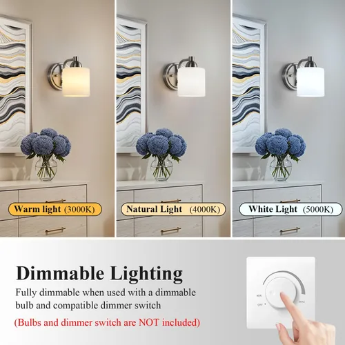 Vista 6 de Mecgirn Apliques de Pared de Vidrio Esmerilado Níquel Cepillado, Paquete de 1 Luminarias de Pared Interiores Cableadas para Sala de Estar, Pasillo