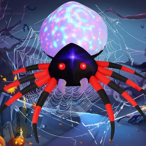 GOOSH Araña inflable de Halloween de 5 pies para decoración al aire libre con luz mágica, inflables de araña, inflables de vacaciones para