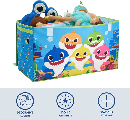 Vista 4 de Idea Nuova Baby Shark - Baúl plegable para almacenamiento de juguetes de niños, duradero, con tapa